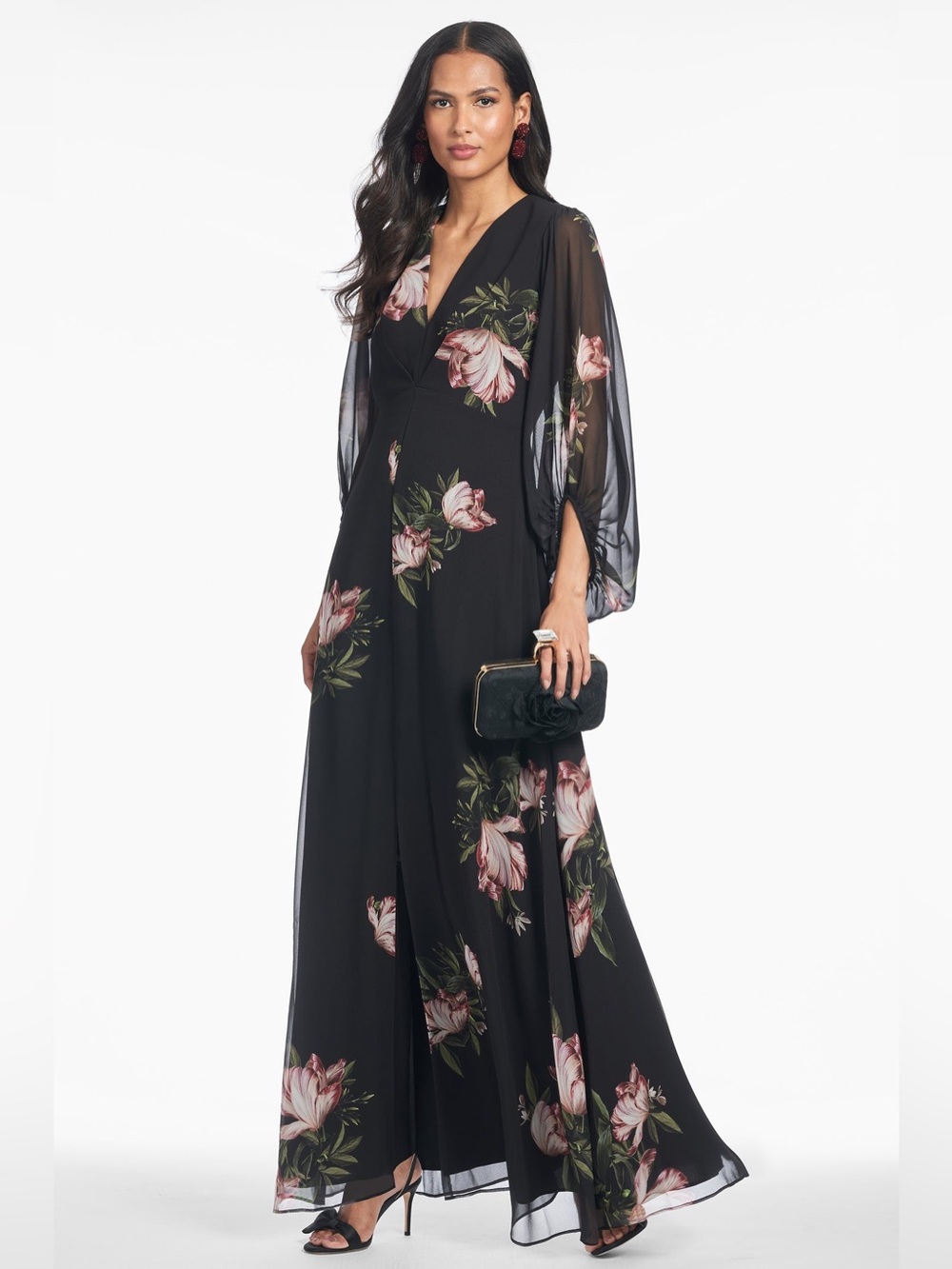 Sachin + Babi NWT JENNY GOWN - NOIR BLOSSOM Floral Print Black Maxi Dress Size 4
